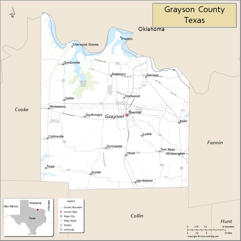Grayson County cities map