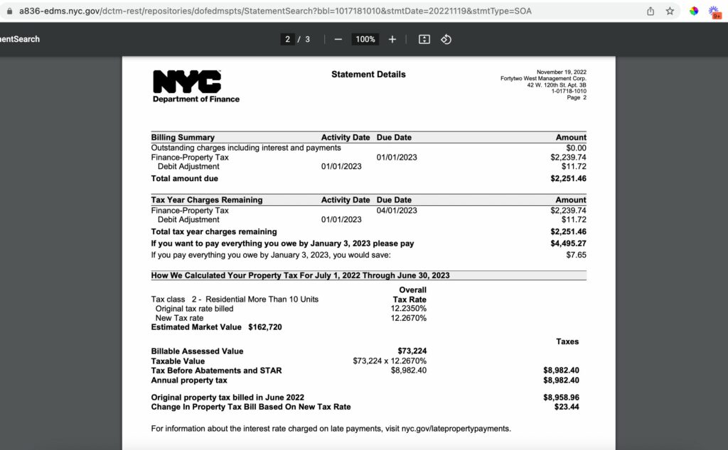 NYC property tax bill
