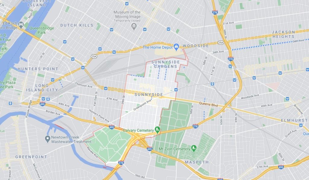 Sunnyside Queens boundaries map