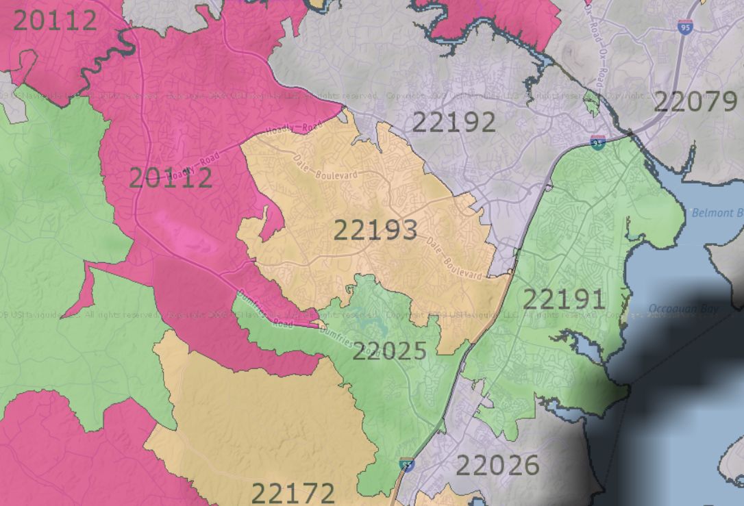 Woodbridge zip code map