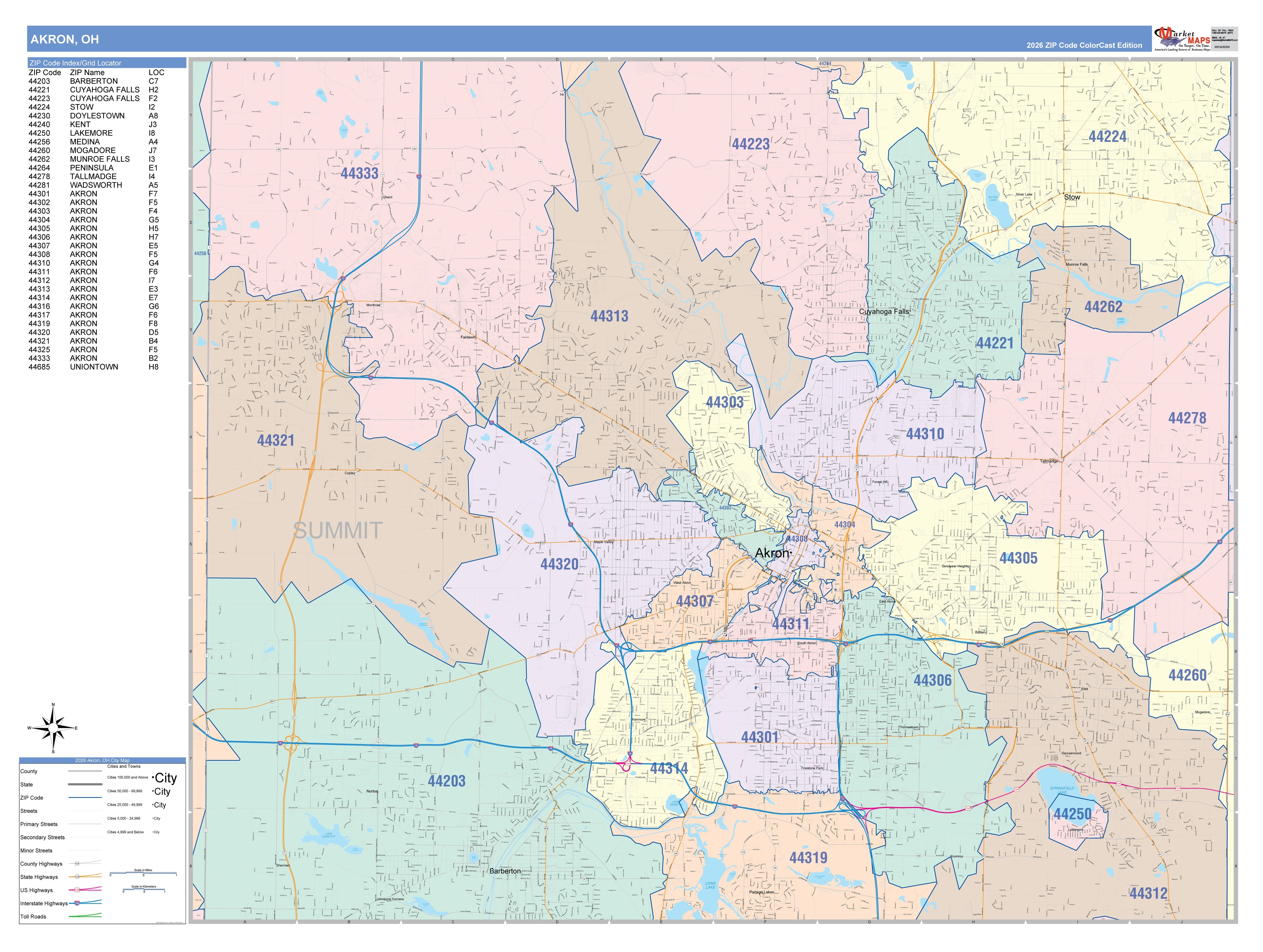 akron zip code map