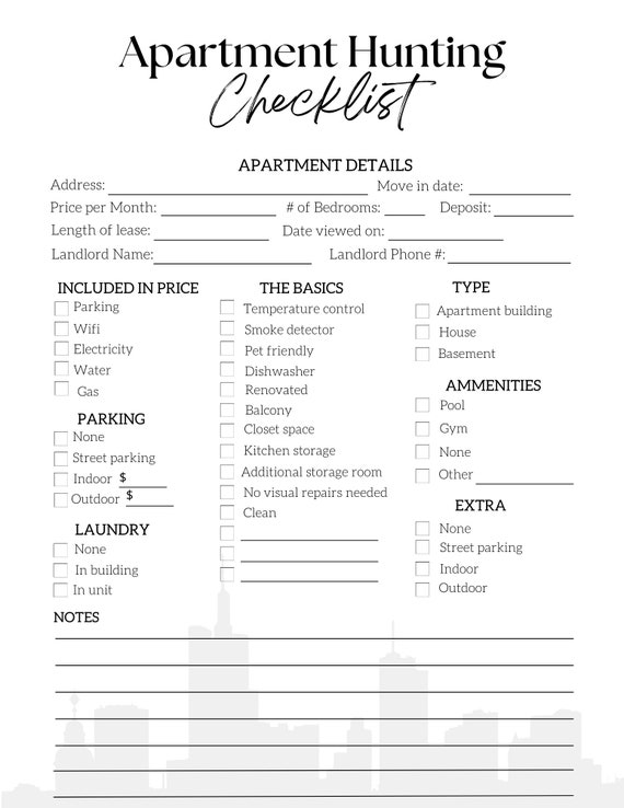 apartment hunting checklist