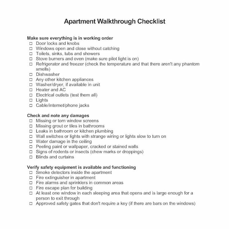 apartment inspection checklist