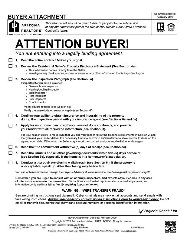 arizona closing table documents