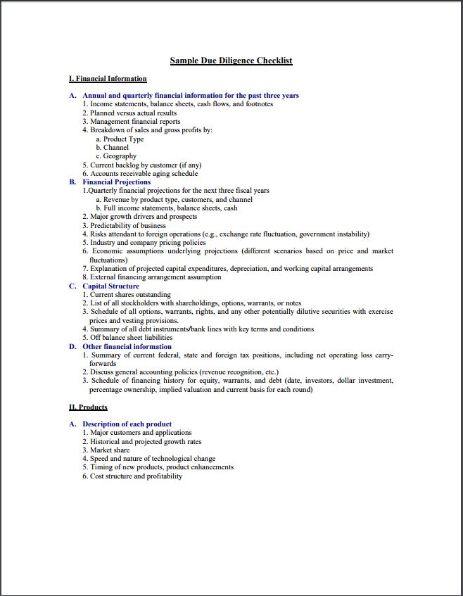 buyer due diligence checklist