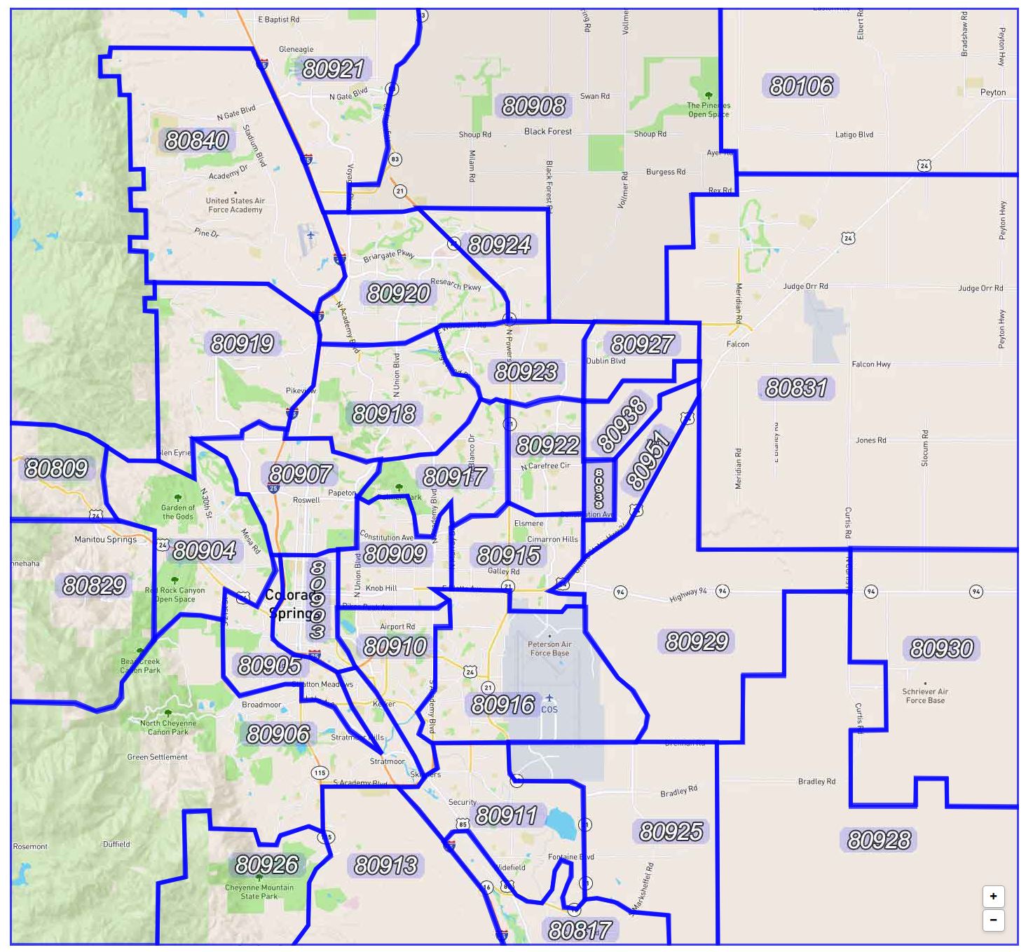 colorado zip code map