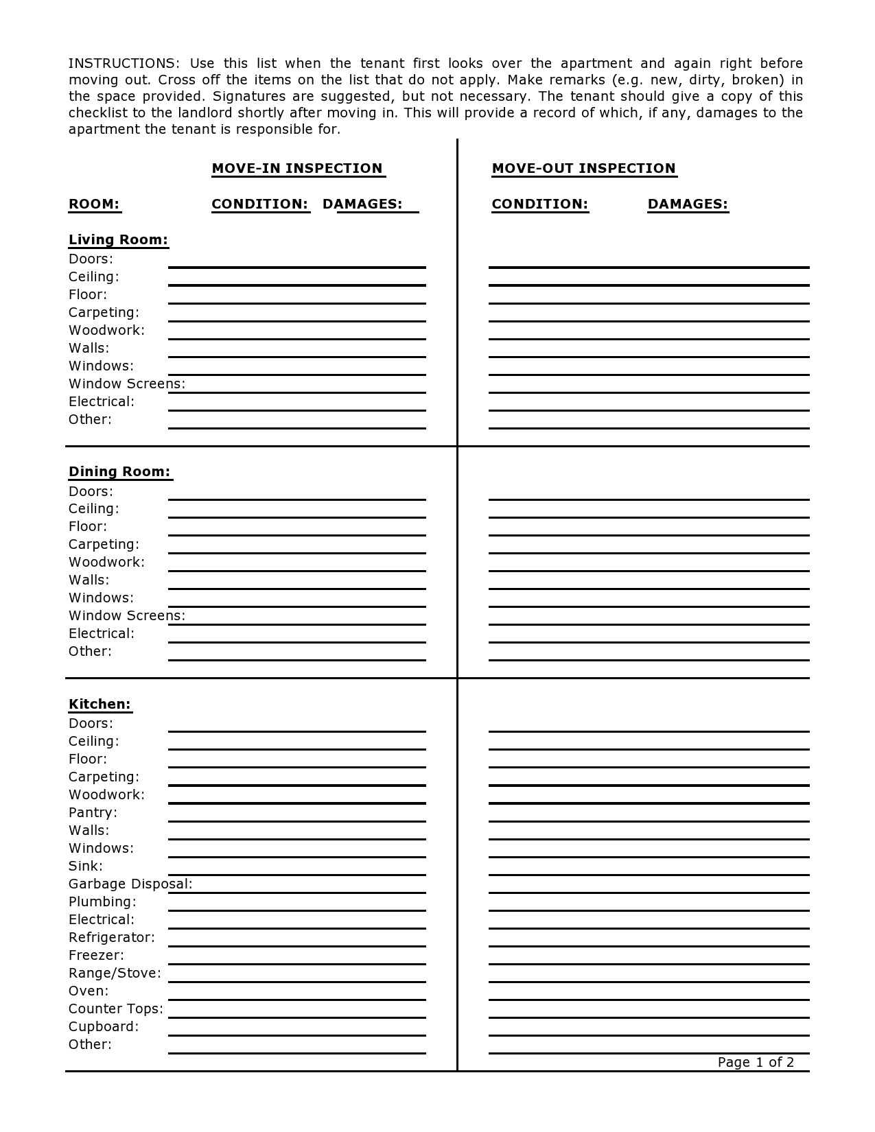 deposit checklist