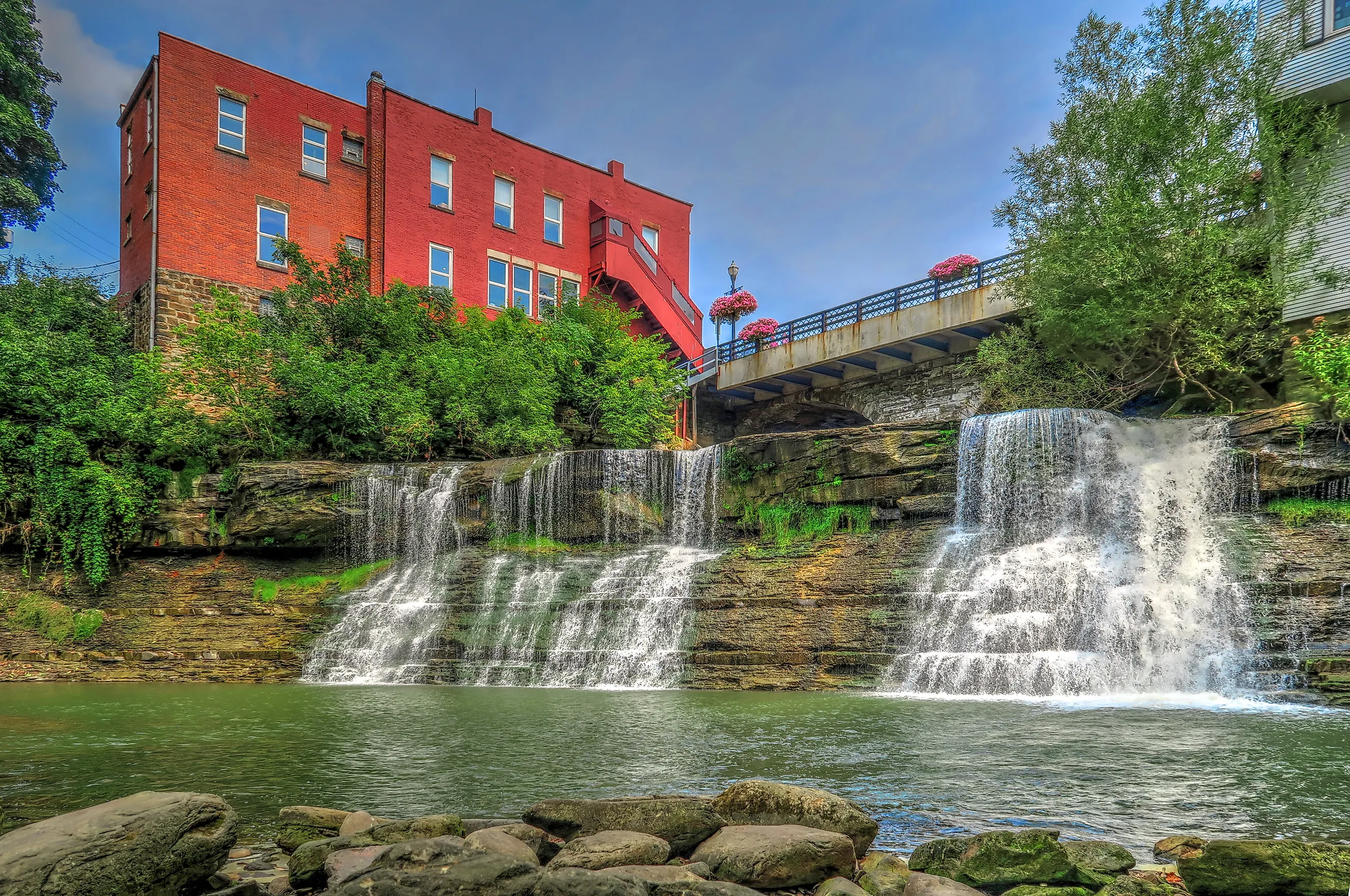 downtown village waterfall
