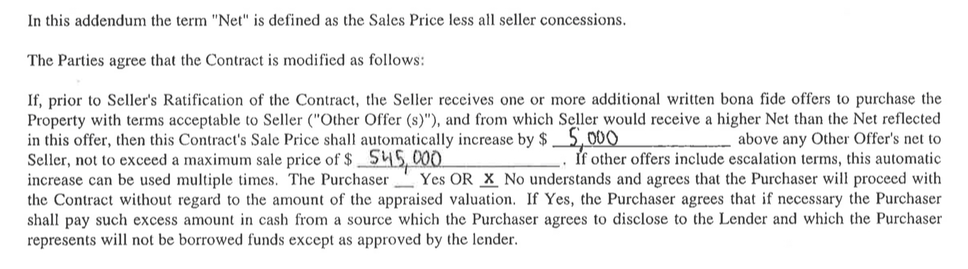 escalation clause offer