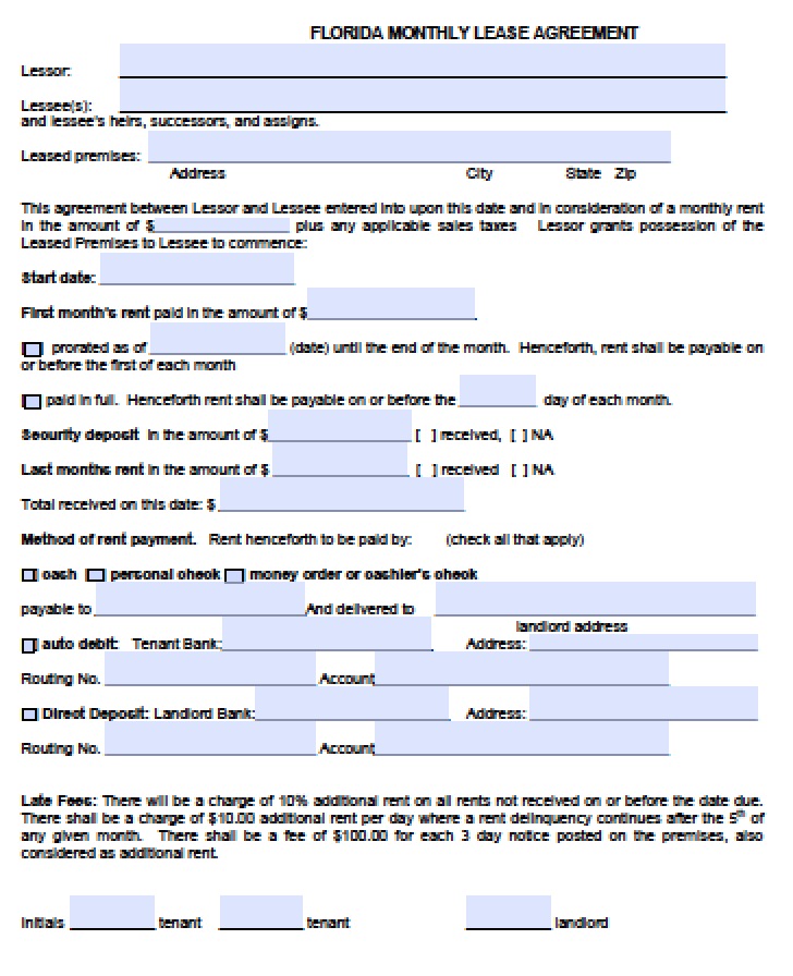 florida rental lease document