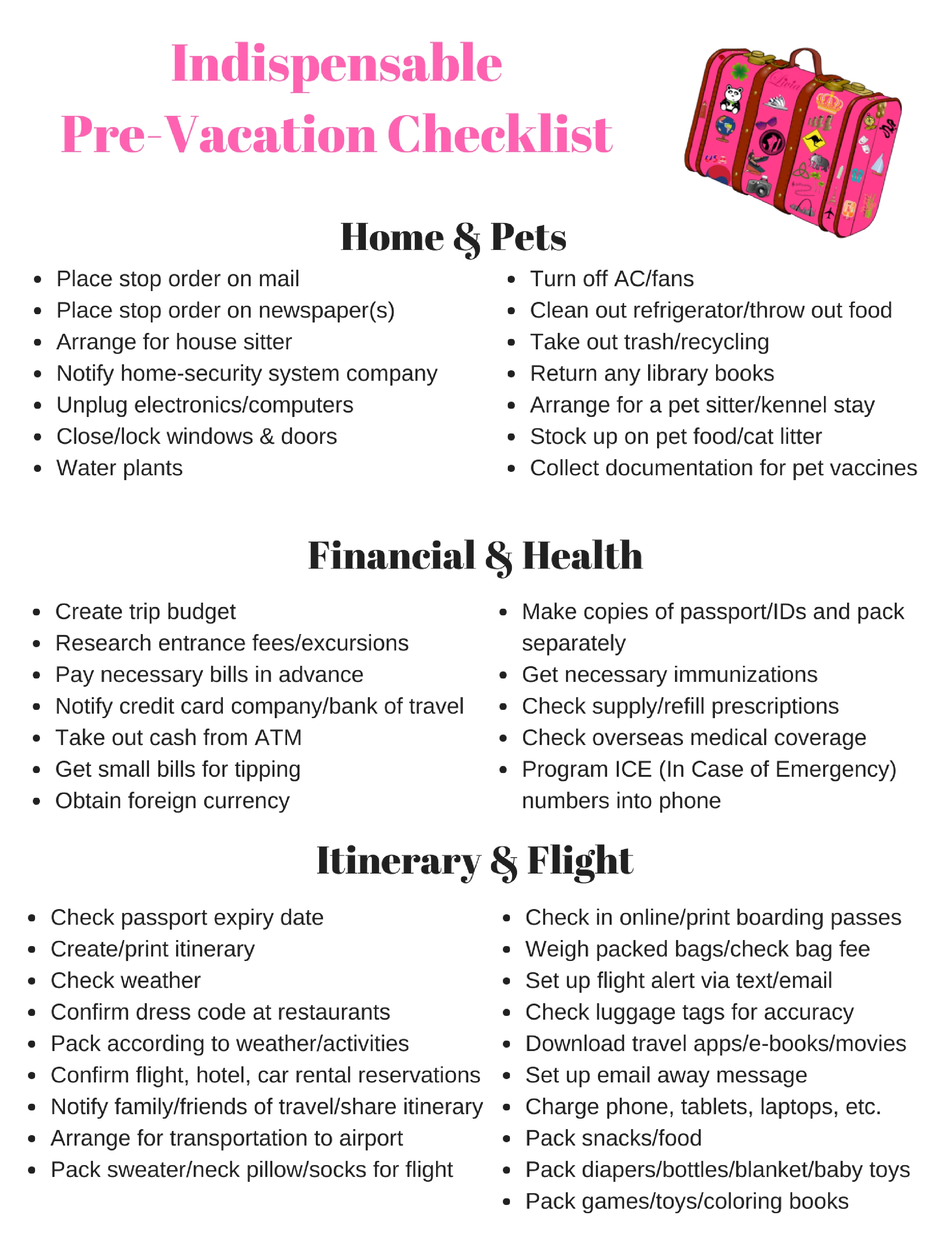 pre-tour checklist