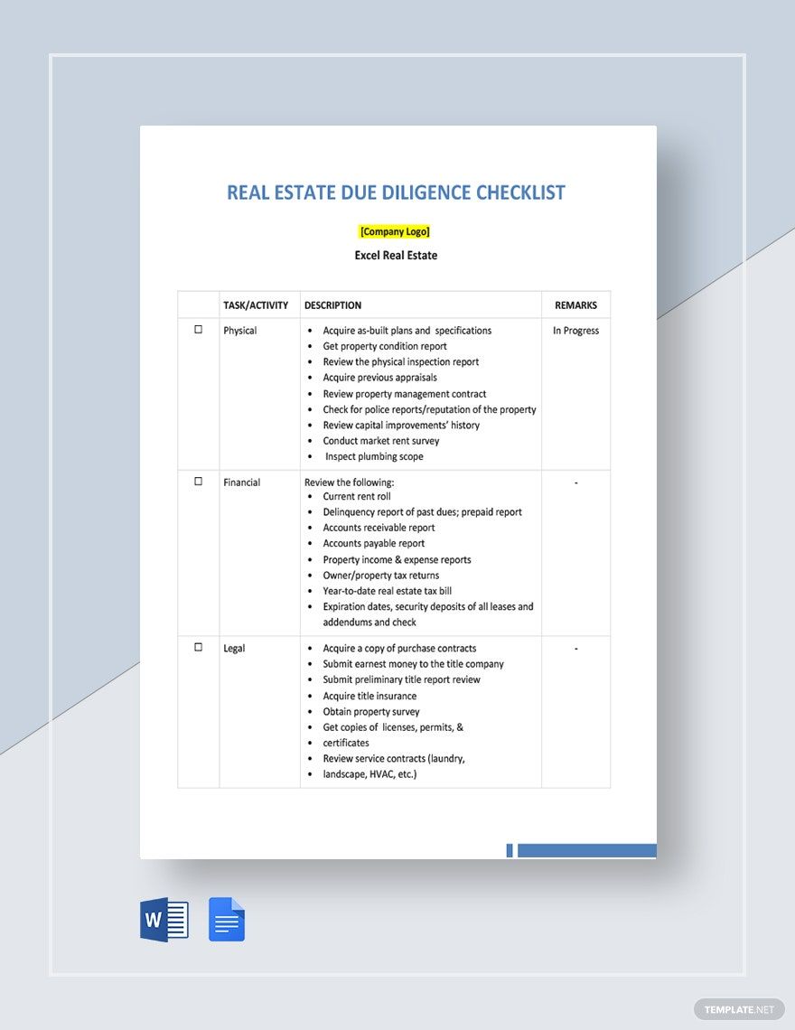 property due diligence checklist