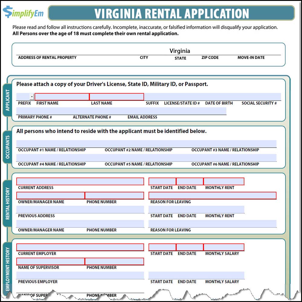 rental application form
