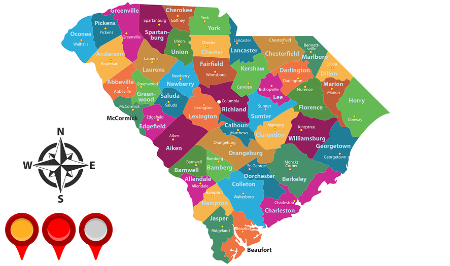 south carolina county map