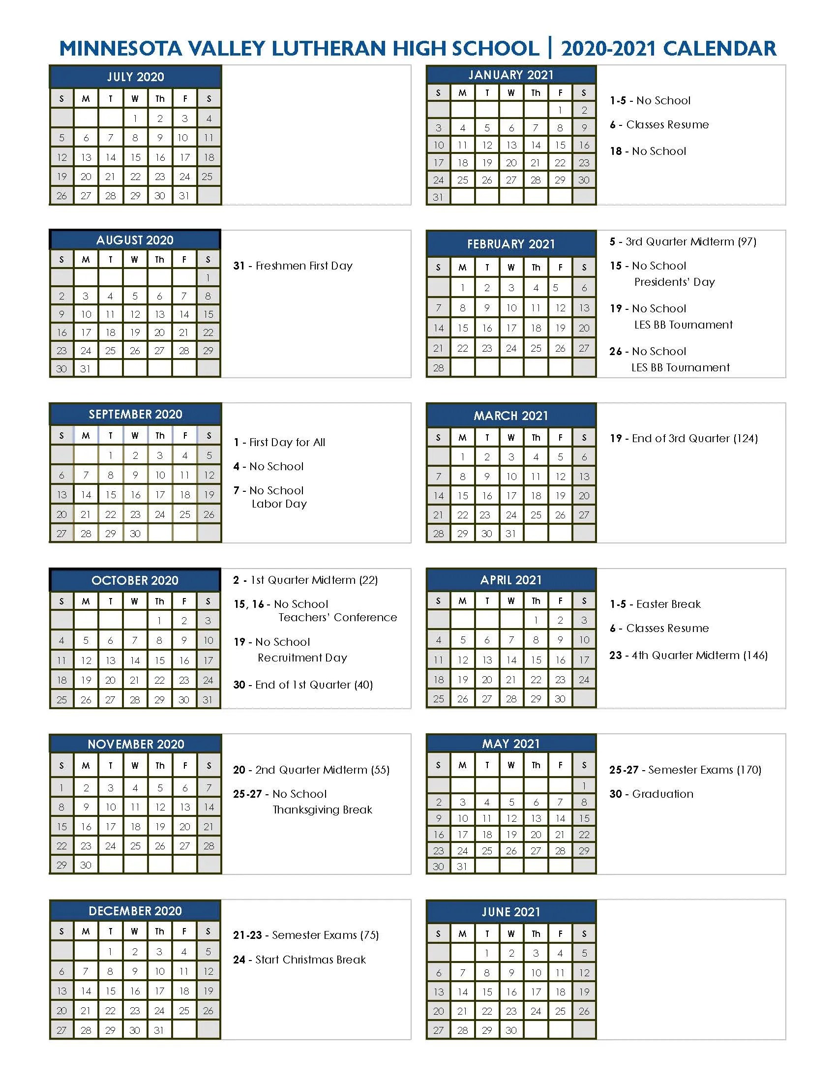 university calendar seasonal chart