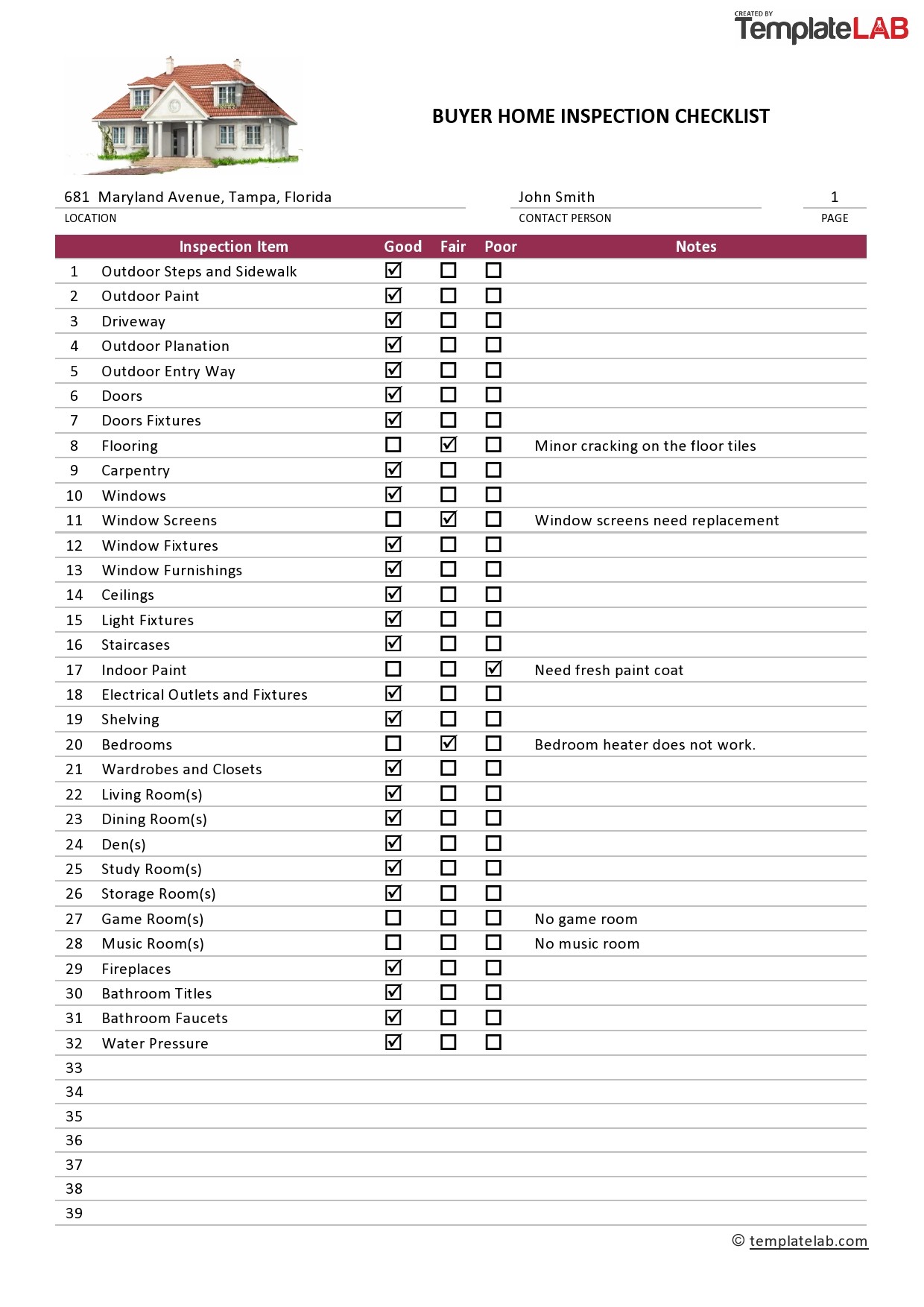 used home inspection checklist